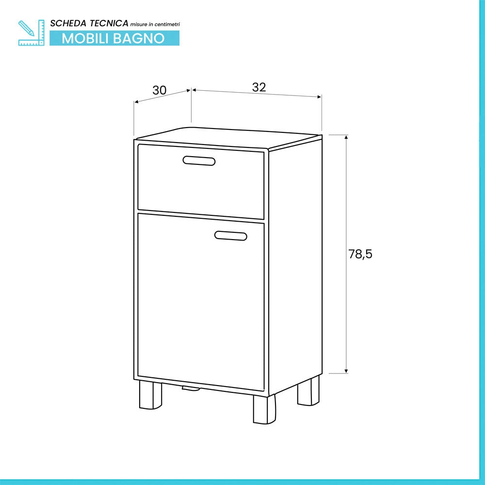 Base singola bagno  32 cm bianco con un anta e un cassetto Fast