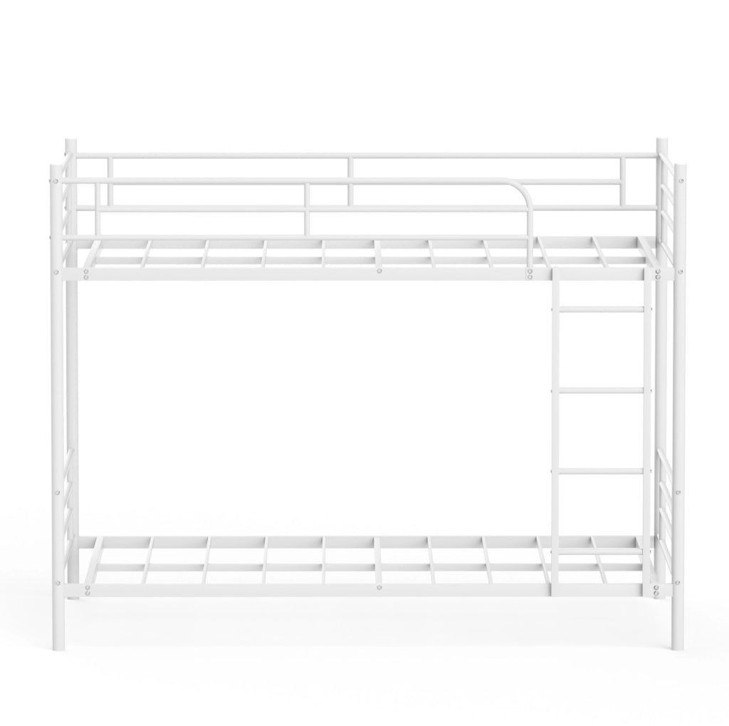 Letto a castello in acciaio bianco 90 x 190 cm con scala e sponde