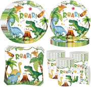 Servizio da 16 persone - Dinosauri - Piatti in Carta - Bicchieri - Fazzoletti da Tavola - Materiali di Alta Qualità - Servizio Dinosauri