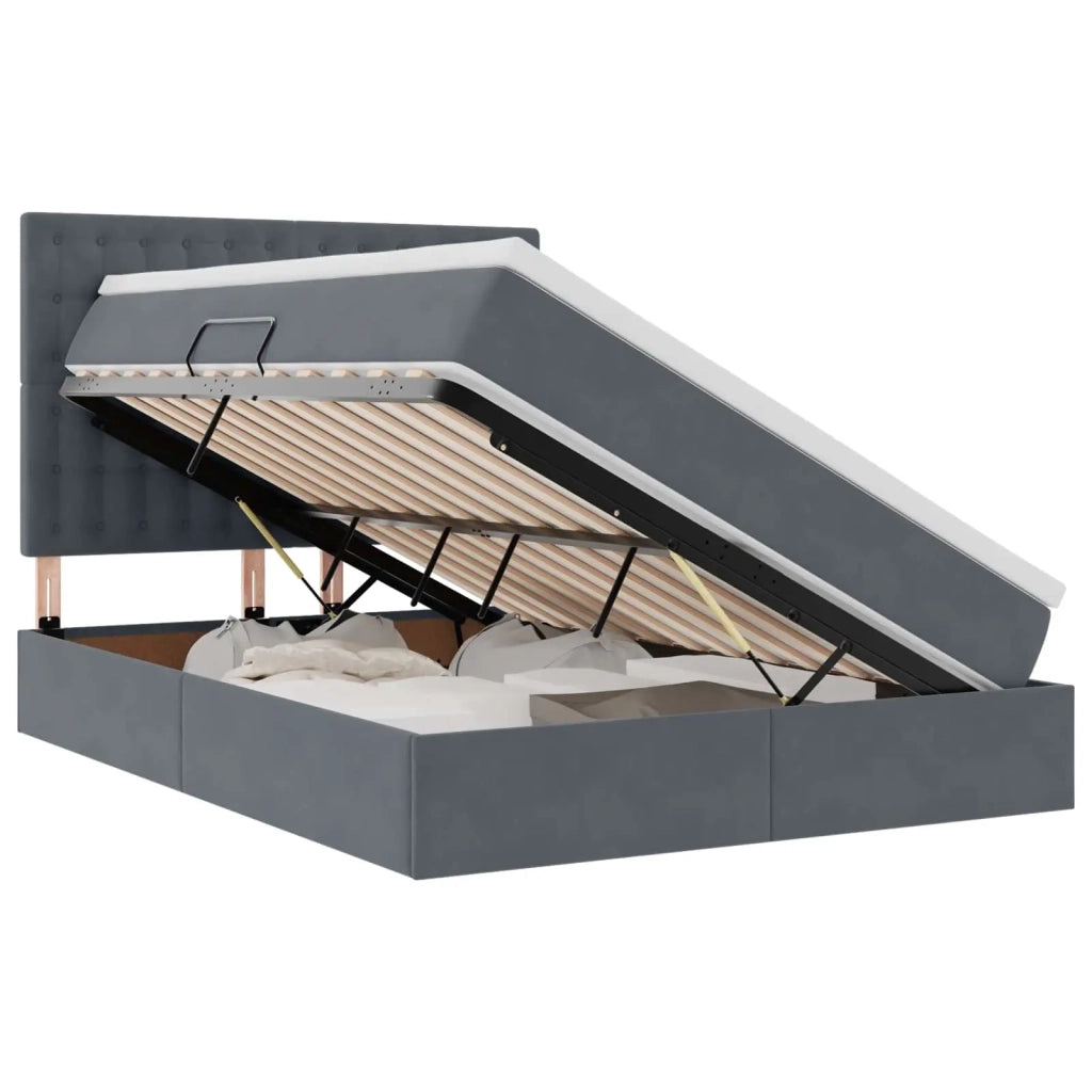 Letto con contenitore e materasso Grigio scuro 140 x 200 cm