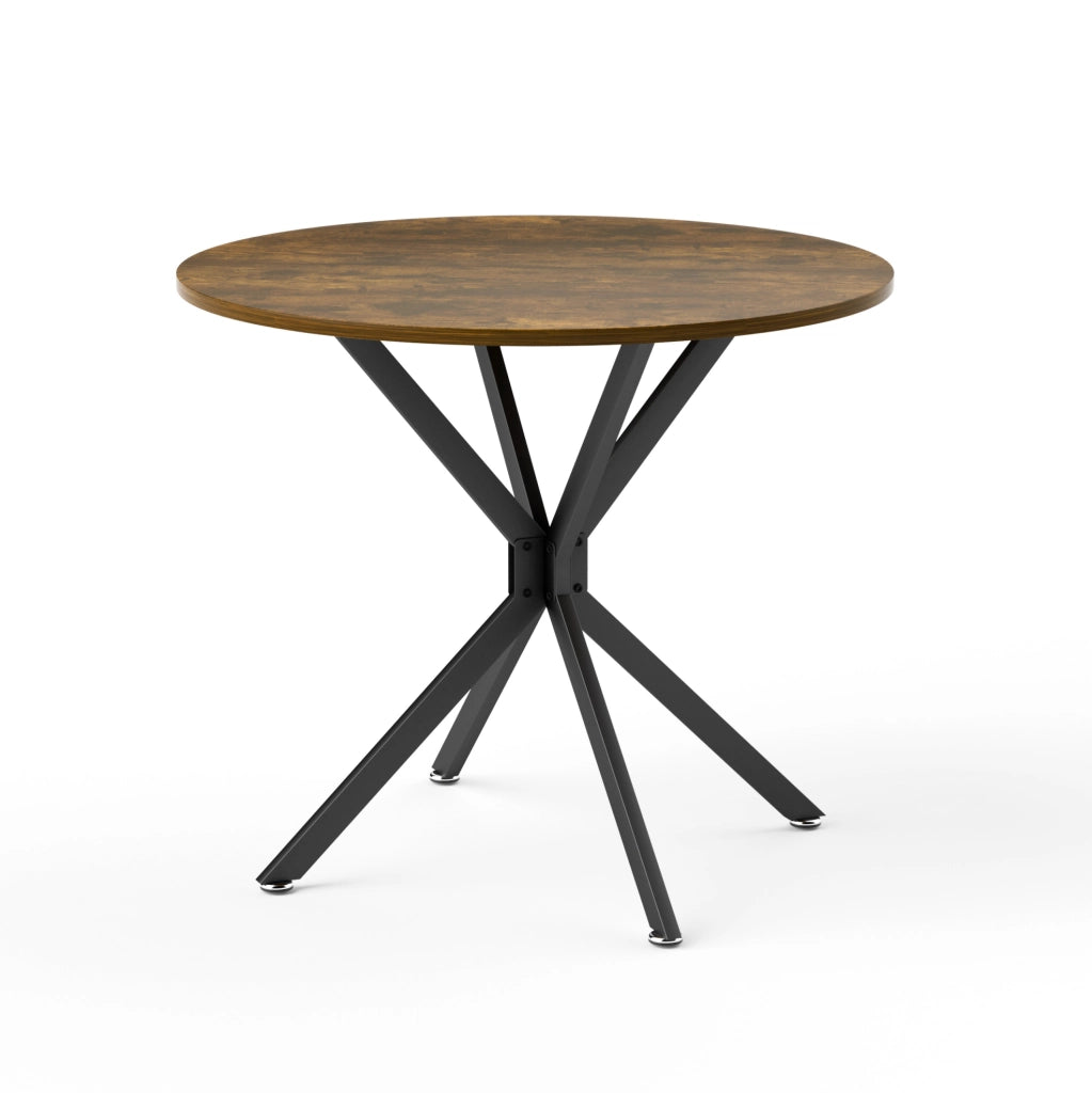 Tavolo da pranzo rotondo 90x90x78 cm; stile vintage con gambe in metallo; pannello truciolare; nero e marrone rustico
