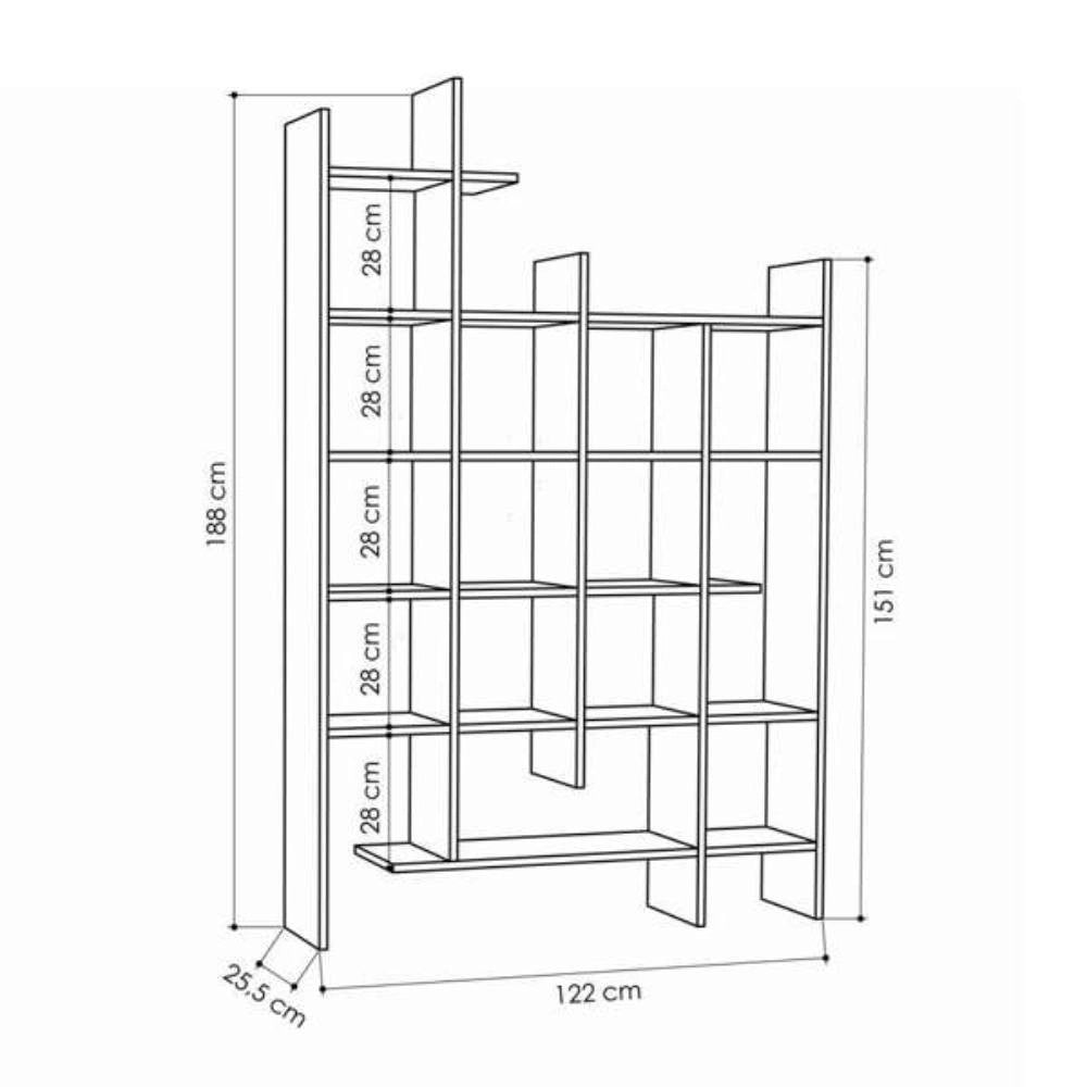 Libreria 6 ripiani Manco 122x25.5x188H colore bianco