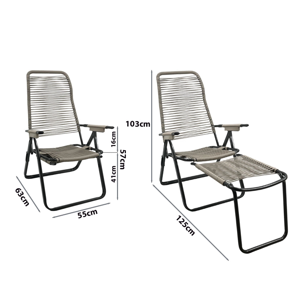 Marvin Sdraio Cordonata con Poggiapiedi Sedia a Sdraio da Giardino Filo in Pvc Pieghevole Metallo Poltrona Relax Tortora