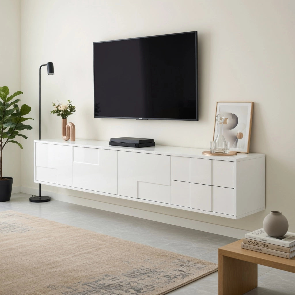 Cassettiera TV bianca 170 cm in MDF e truciolare
