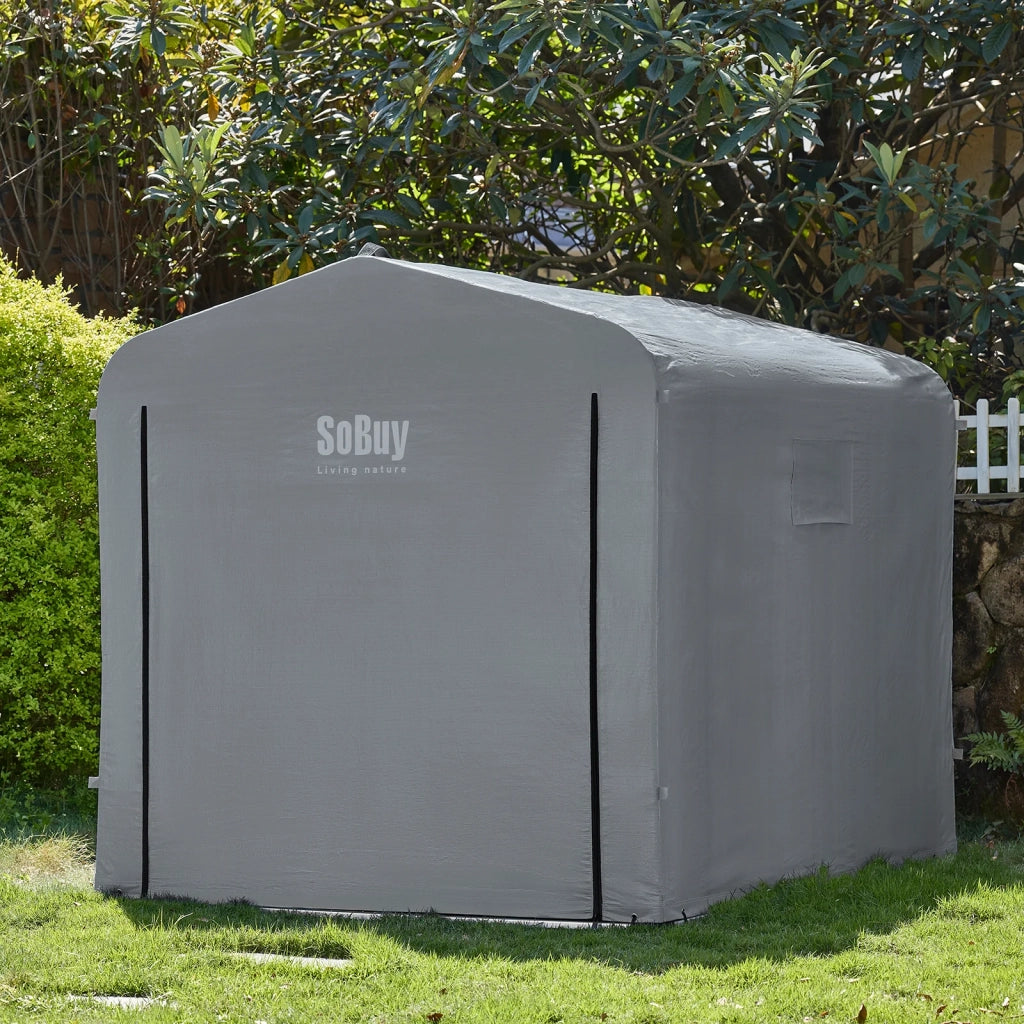 SoBuy Casetta da Giardino, Tenda Esterno Impermeabile, Rimessa Moto con Ganci, Garage per Biciclette e Attrezzi, Deposito Bici, Spazio di Stoccaggio, Grigio, 159x219x165 cm, KLS11-L-DG