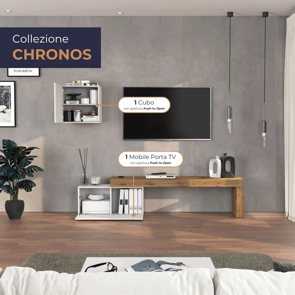 WHOUS Parete attrezzata Chronos set soggiorno bianco lucido e rovere 180/260x40 cm
