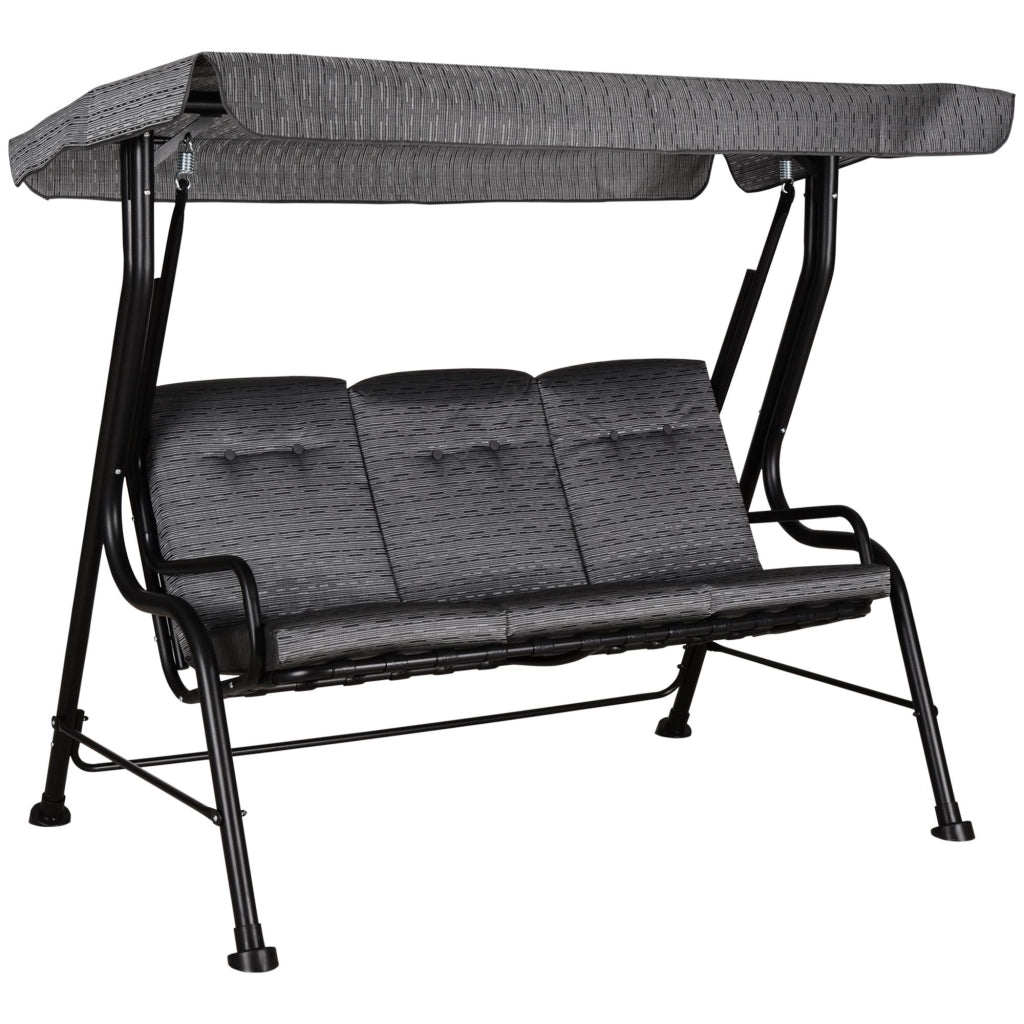 Dondolo 3 Posti 200x120x170 cm in Acciaio e Tessuto Nero