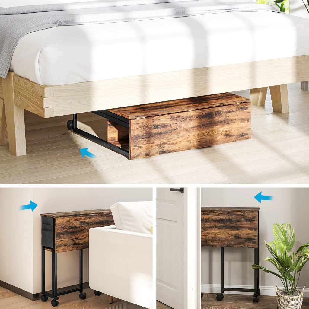 Scrivania Pieghevole con Cassetto e Ruote ¨C Zephmum ¨C 80x50x74 cm Marrone Rovere