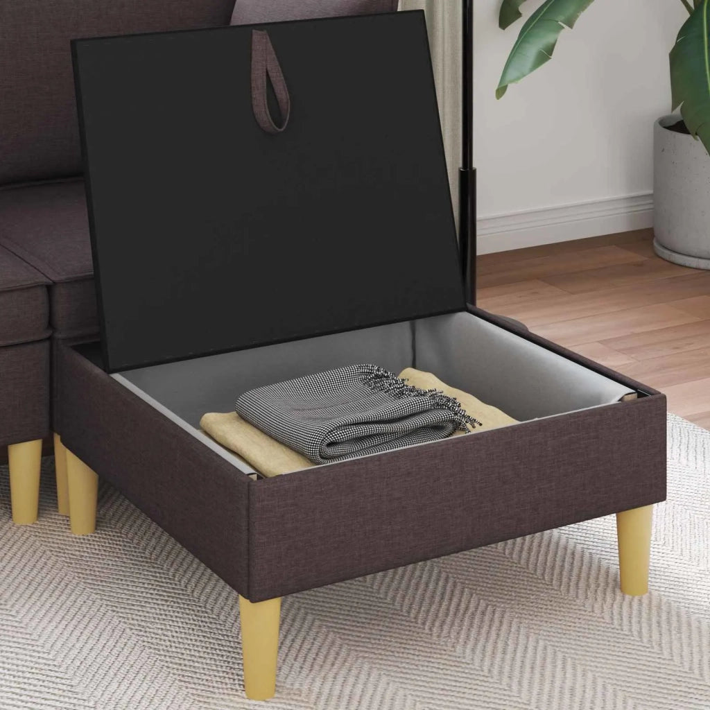Pouf con Storage Marrone Scuro Tessuto