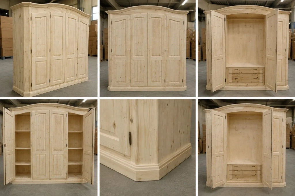 Armadio classico 4 porte legno massello abete grezzo 231x63x219 (305) - Mobili 2G