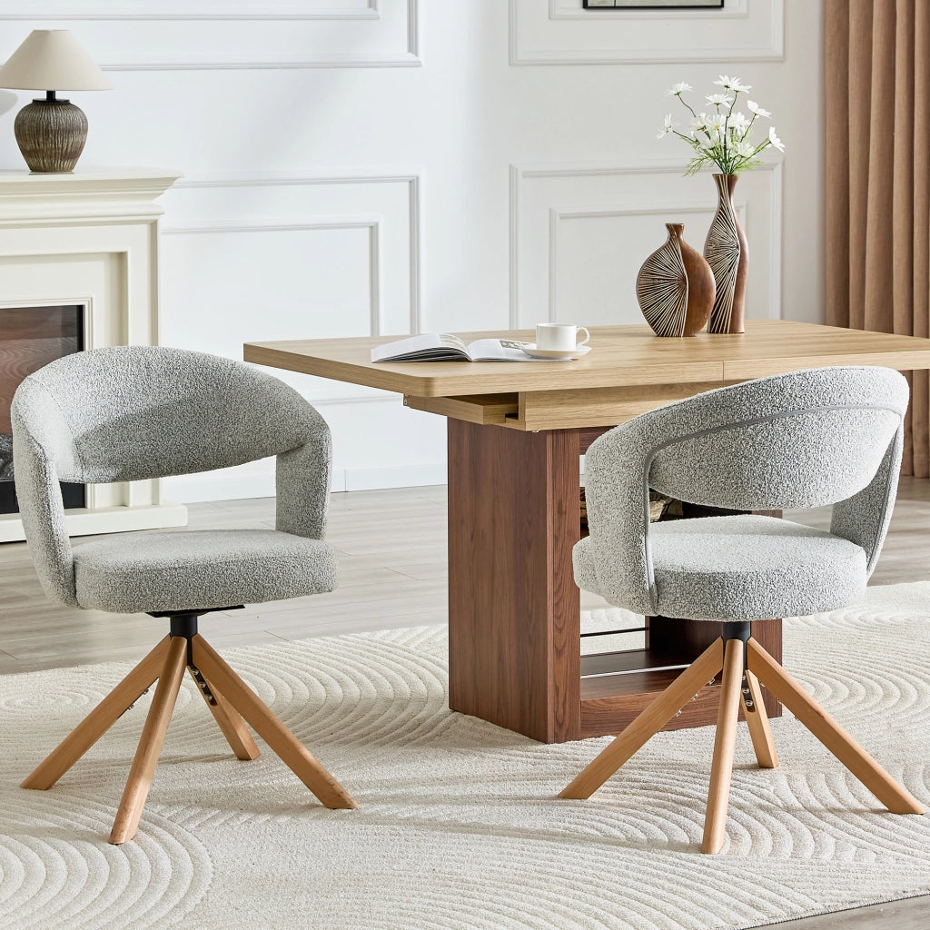 SEDIA girevole 2 pezzi 81,5 cm Tessuto grigio chiaro e legno massello