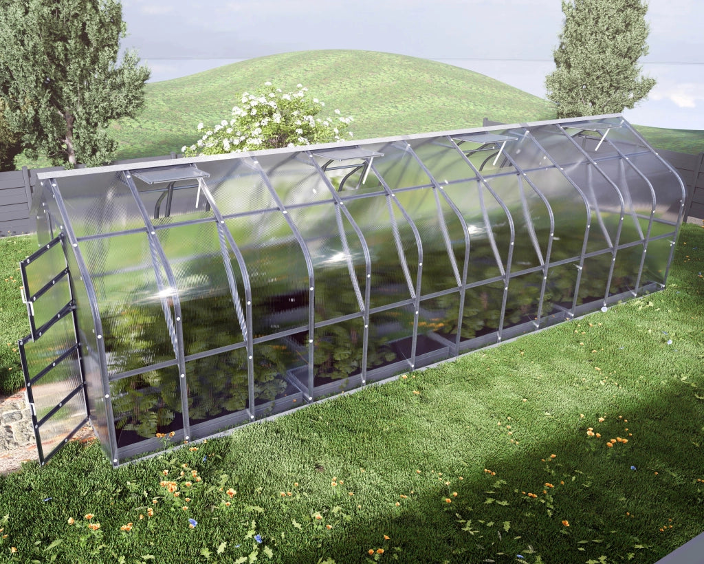Serra da giardino KLASIKA Standard 20m2, 2,5m x 8m, 6 mm con rivestimento in policarbonato (con 4 tetti ad apertura automatica)