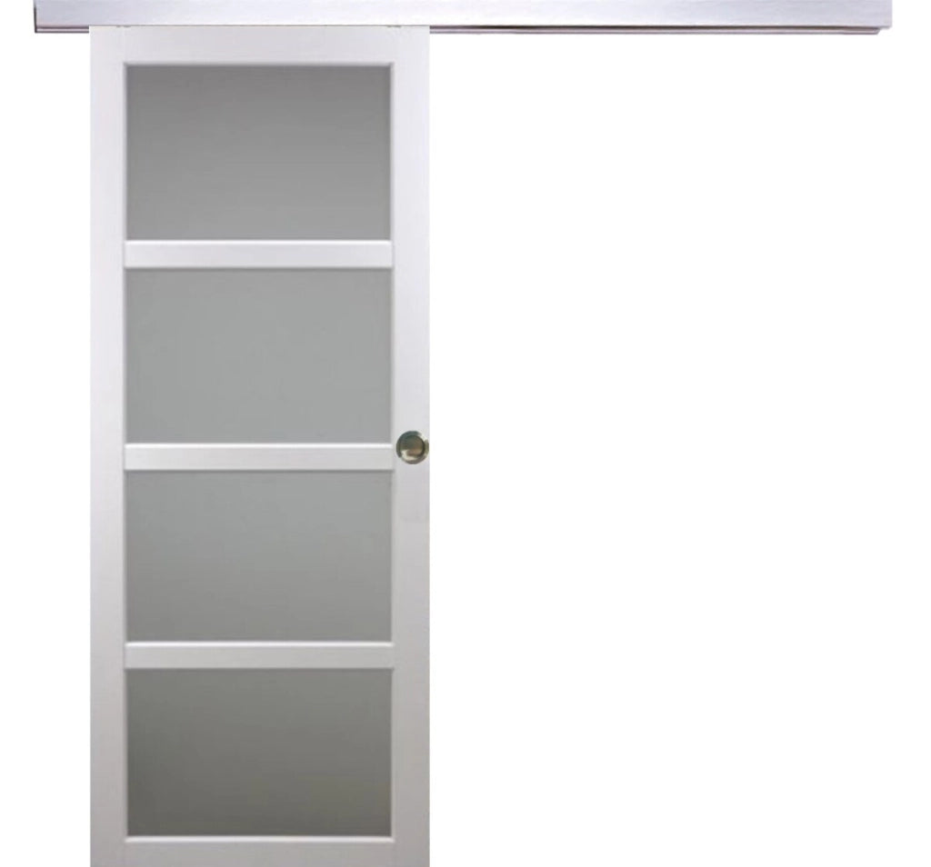Porta scorrevole Tana bianca larghezza 63 con binario in alluminio + 2 gusci installati