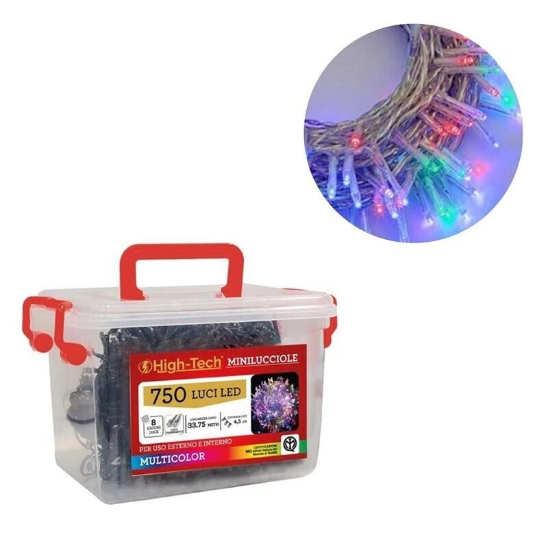 HIGH-TECH MINILUCCIOLE CON FILO TRASPARENTE CON 750 LED MULTICOLOR
