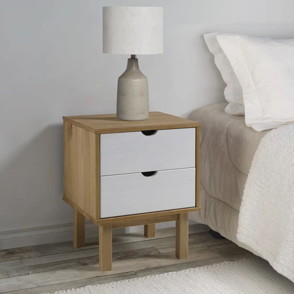 Comodino | Armadio da Notte | Mobiletto da notte OTTA Marrone e Grigio 45x39x57 cm in Legno di Pino