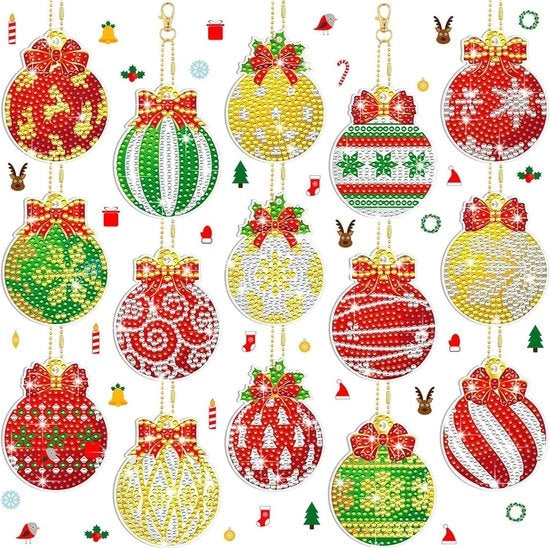 15 pezzi di diamantina pittura di quadro di Natale catenina - 5D pittura di diamanti catenina decorazione - decorazione natalizia a doppia faccia