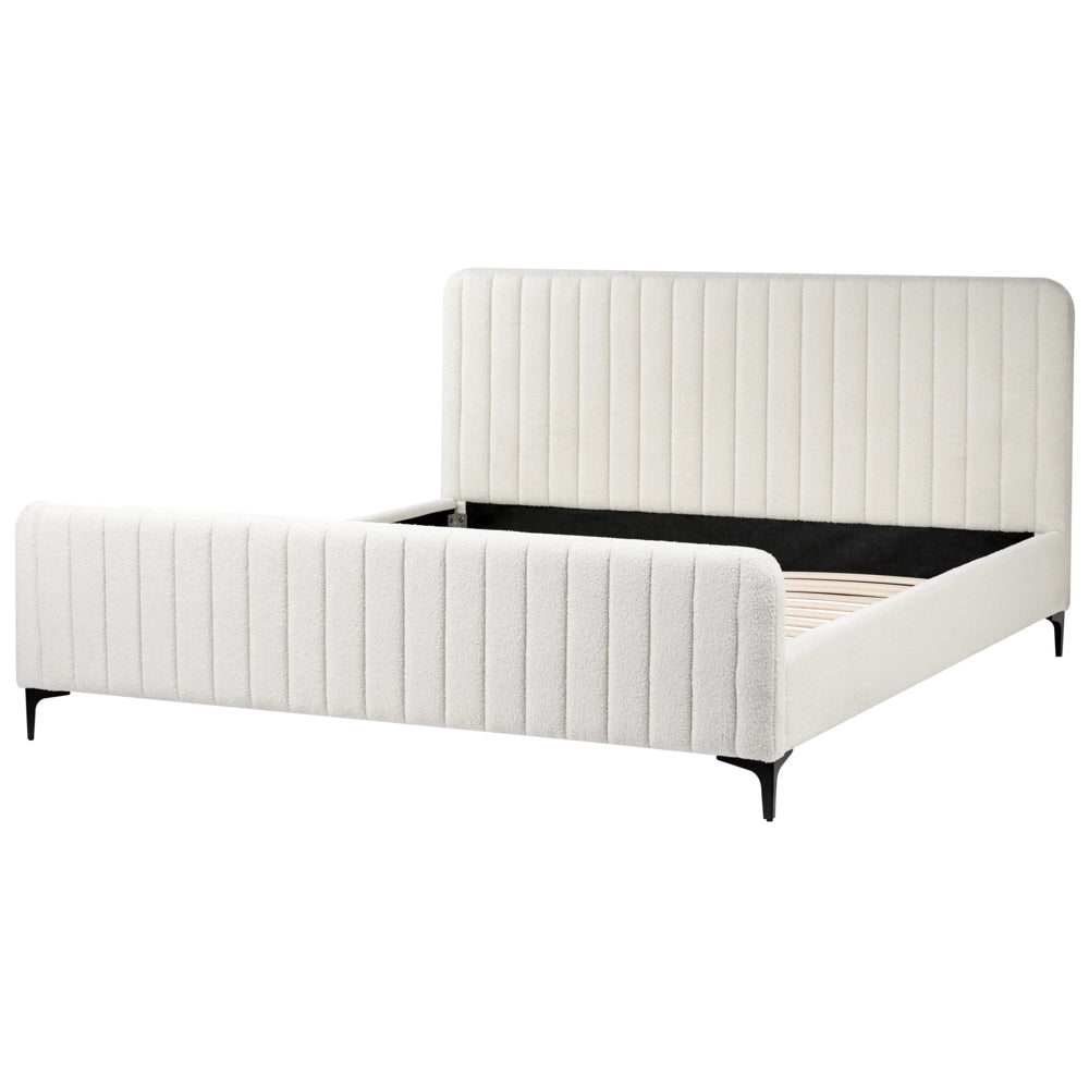 Letto in bouclé bianco sporco UE Matrimoniale 180 x 200 cm Testiera Imbottita con Gambe in metallo Design moderno