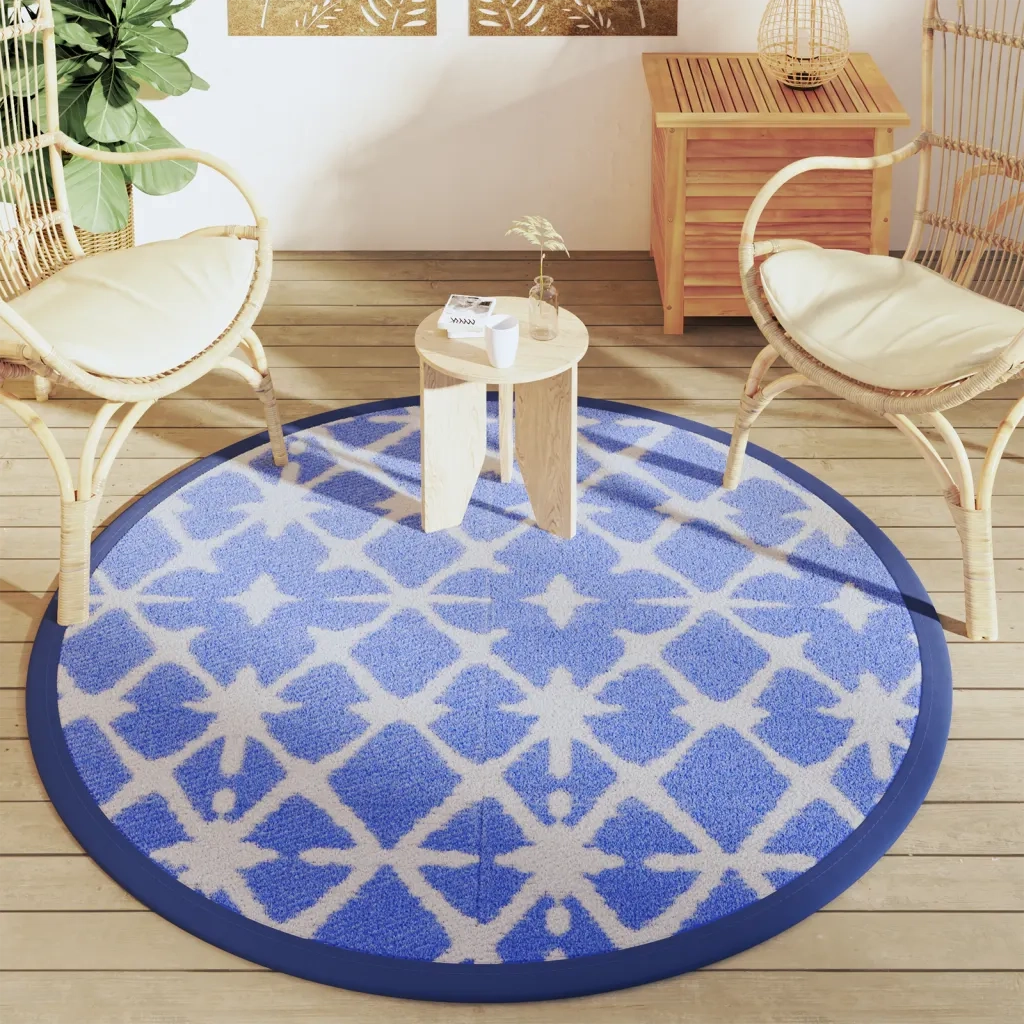 Tappeto da Esterno ARAKIL Blu e Bianco ?160 cm in PP CFW9624395