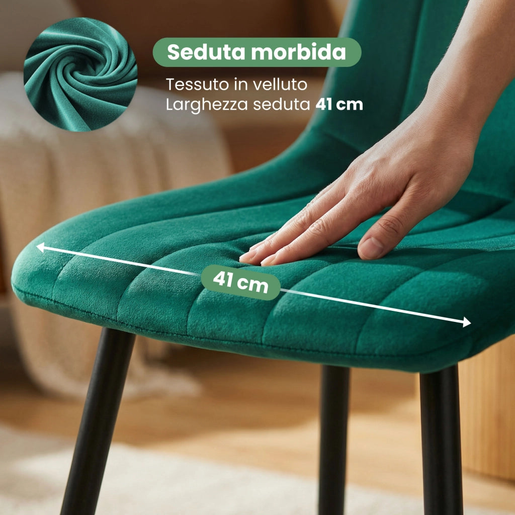 Sedia in velluto trapuntata LIVO Verde Bottiglia gambe nere