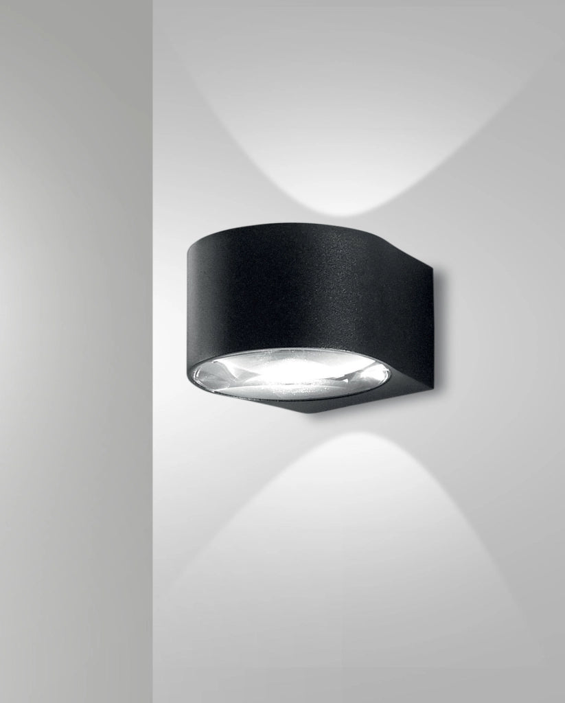 Lao Lampada da Parete Outdoor LED 12W 1080lm 3000K Colore Nero in Alluminio e Vetro Cristallo IP65 Design Moderno ed Elegante