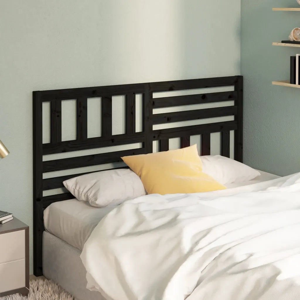 Testiera | Testata per Letto Nera 146x4x100 cm in Legno Massello di Pino