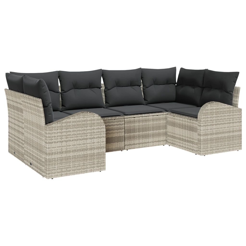 Set di 6 divani da giardino con cuscini in rattan poly grigio chiaro