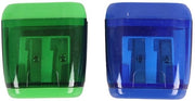 Puntenslijper Duurzaam con Contenitore - Doppio Foro (8 mm/11 mm) - Adatto Adulti - Scuola/Casa - Coltelli con Lama in Titanio Giallo - Sfoglia per Matite