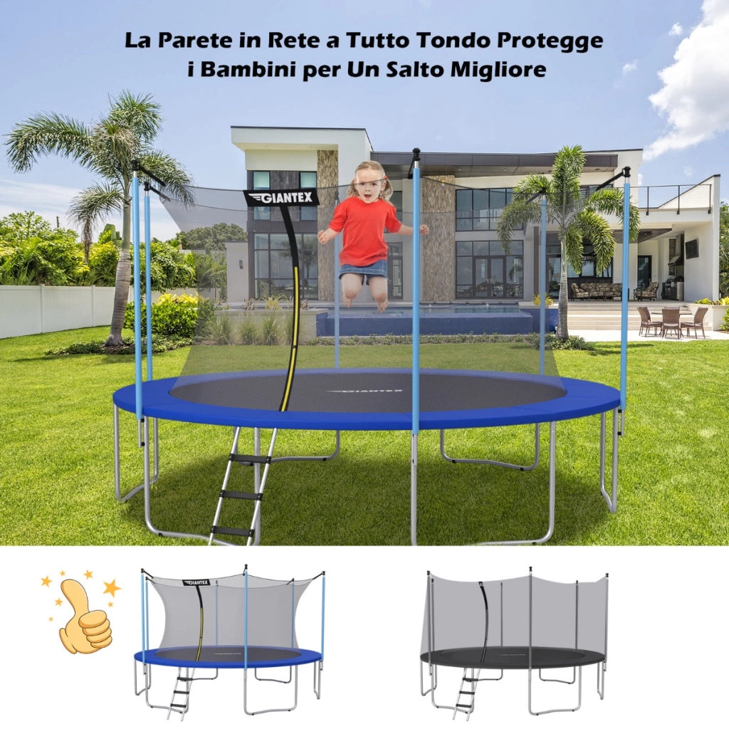 Rete di sicurezza per tappeto elastico 366cm, Rete sostitutiva e protettiva per tappeto elastico con 8 paletti