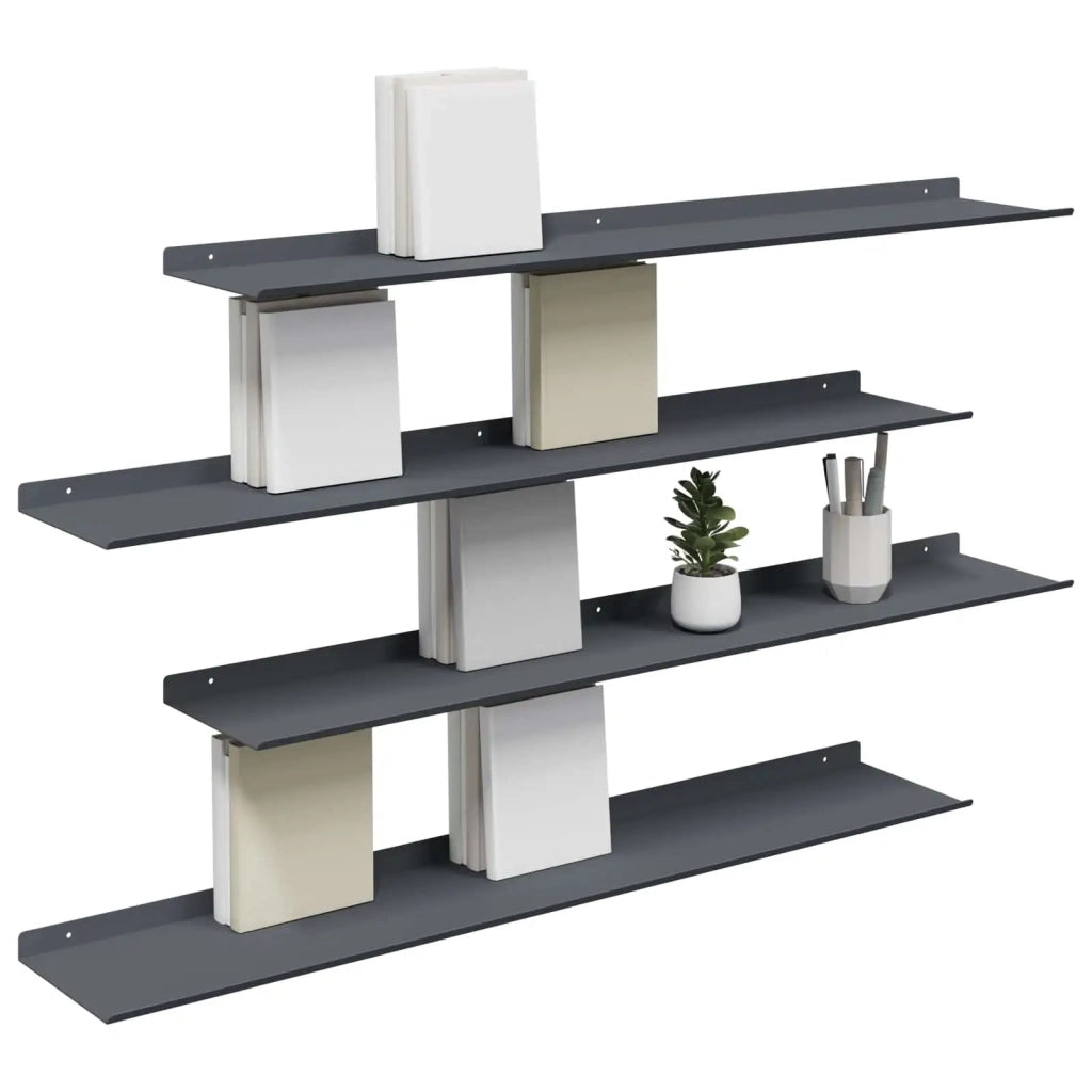 4 pz Mensola | Ripiano | Scaffale sospesa Antracite 100 x 18 x 2,5 cm Acciaio