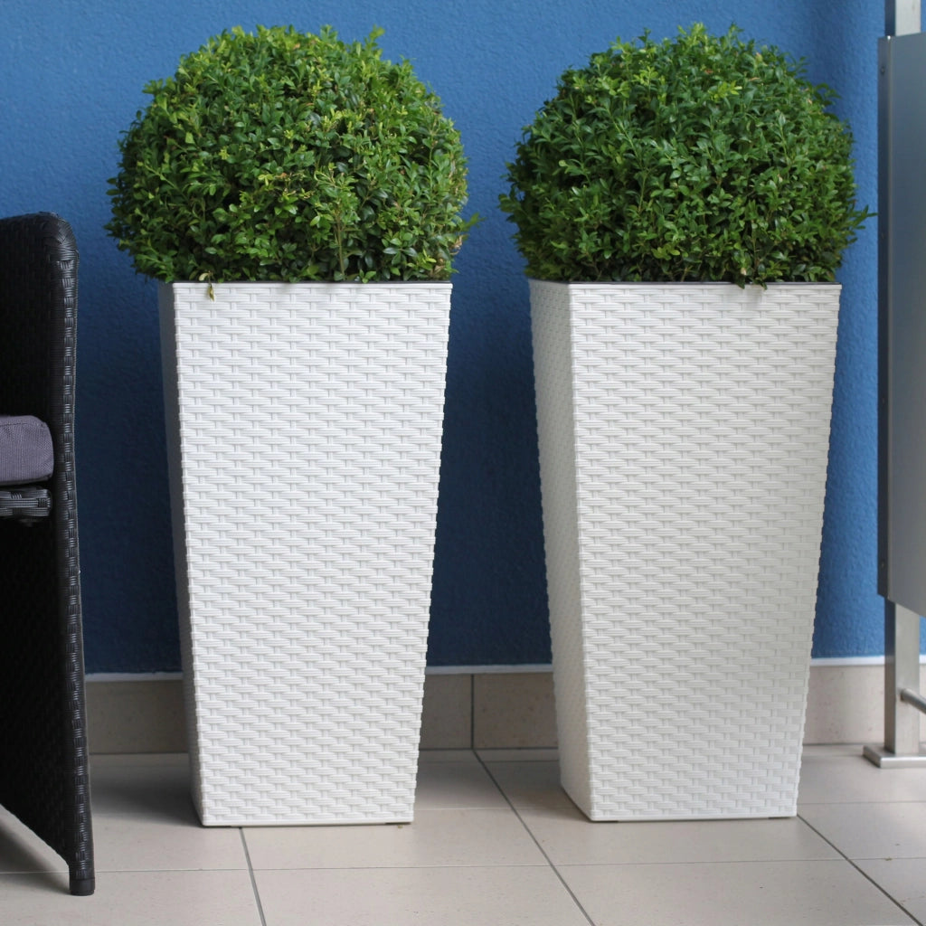 Set di 3 vasi da fiori KADAX, vasi da giardino + inserti, alti, grandi, bianchi, 37+47+57 cm