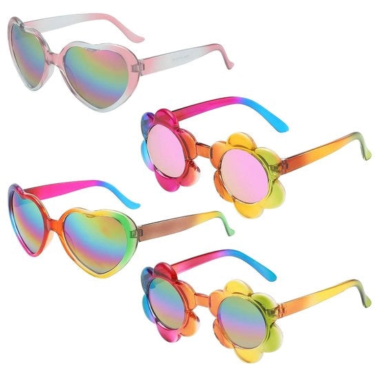 Sole a 4 pezzi - Stanghe flessibili - Disegni divertenti - Occhiali da sole colorati per festa - Adatto per estate/strada - Occhiali da sole per bambini