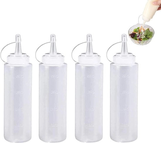 Flessi per condimenti 4 pezzi in plastica flessi per condimenti 200 ml flessi per condimenti in plastica trasparenti flessi per condimenti con tappo per salse calde, maionese, mostarda