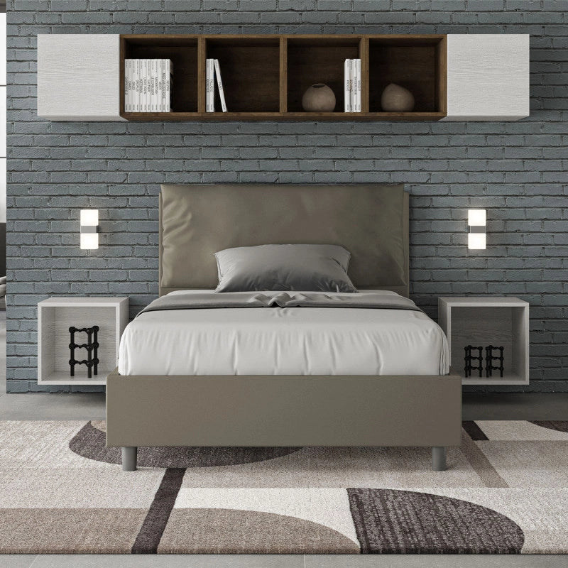 Letto imbottito Piazza e mezzo 120x190 cm Large - Similpelle,Cappuccino,Con rete