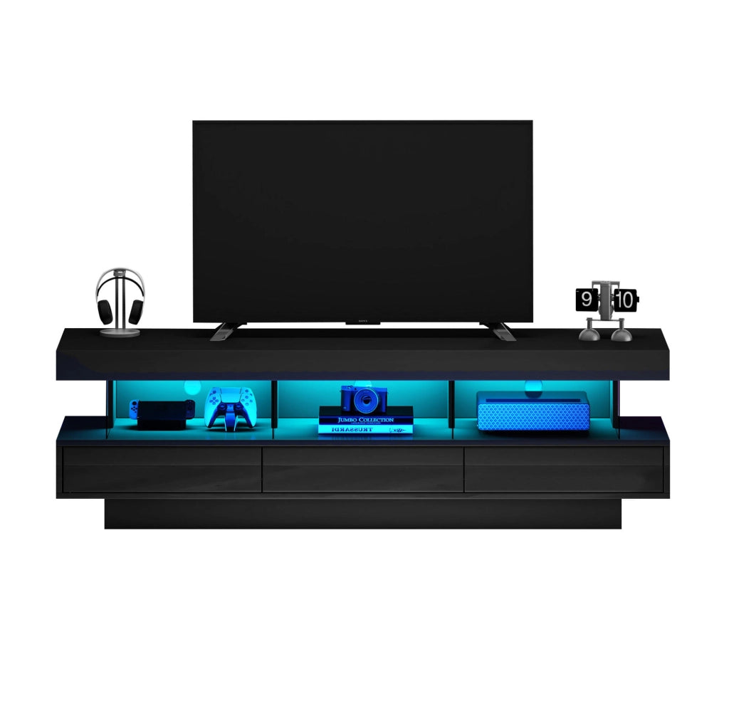 TV mobile 160x38x50;5 cm nero lucido con 3 ripiani in vetro e LED Bluetooth
