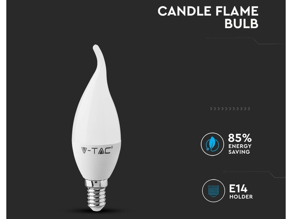 Lampada A Led E14 CF37 5,5W Forma Candela Fiamma Colpo Di Vento SKU-117, Disponibili 3000K 4000K 6400K (Bianco Freddo 6500K)