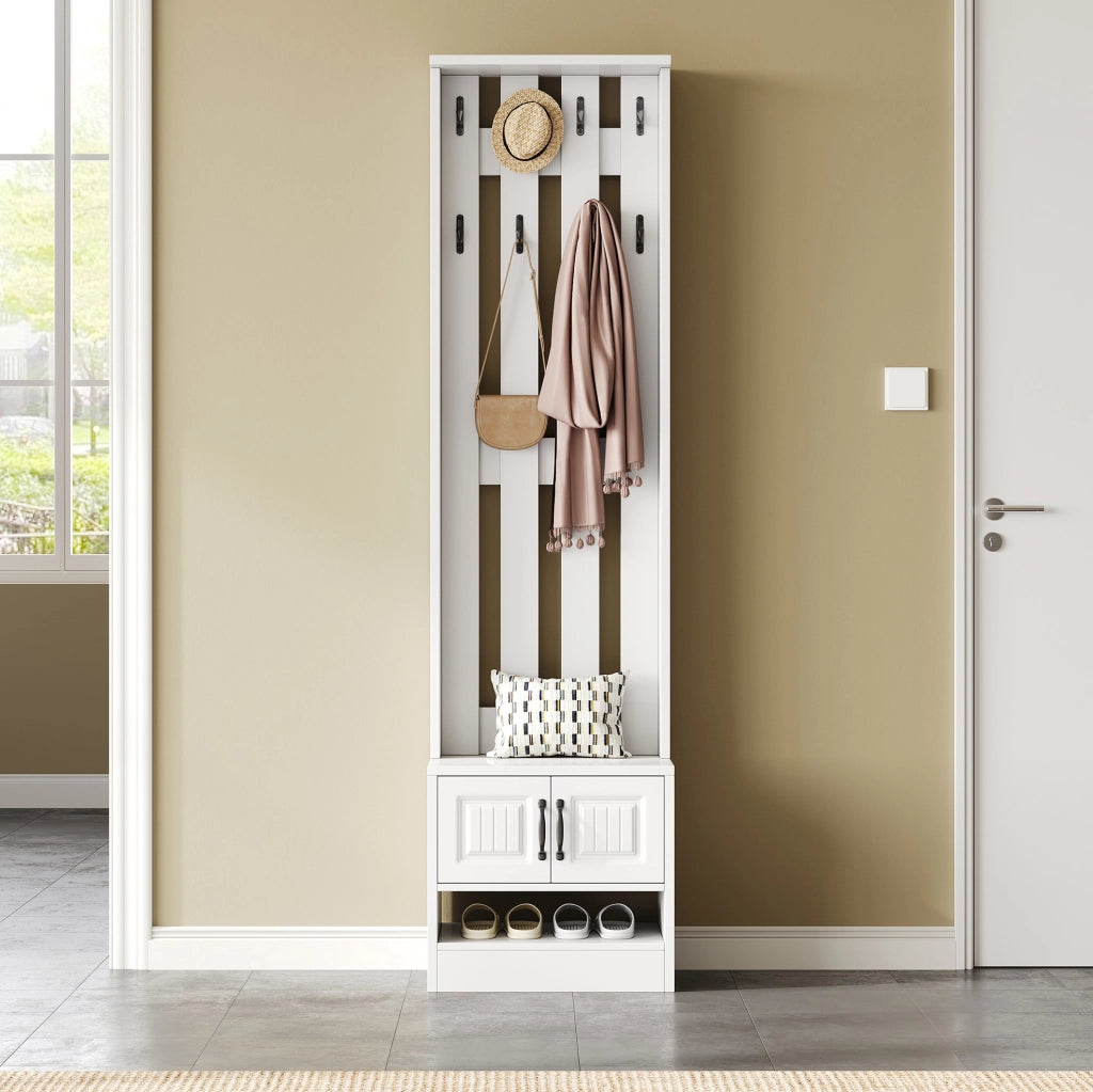 Mobile ingresso portascarpe con seduta e 2 ante; in truciolare bianco; 50 x 36 x 190 cm