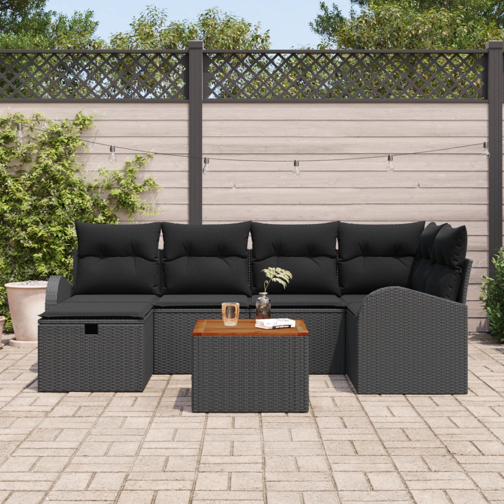 Set di Divani da Giardino  con Cuscini Nero Polyrattan