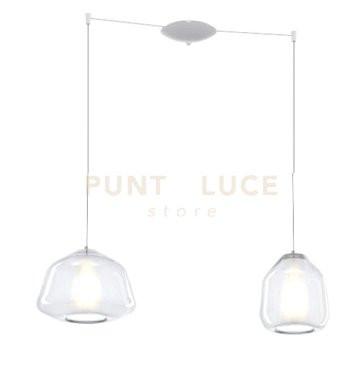 SOSPENSIONE BIANCO 2 LUCI SPOSTABILE VETRI ALPHA + BETA TRASPARENTI 1176BI-S2 S AB-TR
