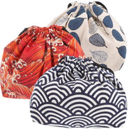 Set di 3 tazze da picnic portatili con cordino, tazze per pranzo giapponesi, tessuto poliestere cotone, per picnic, ufficio, scuola e casa