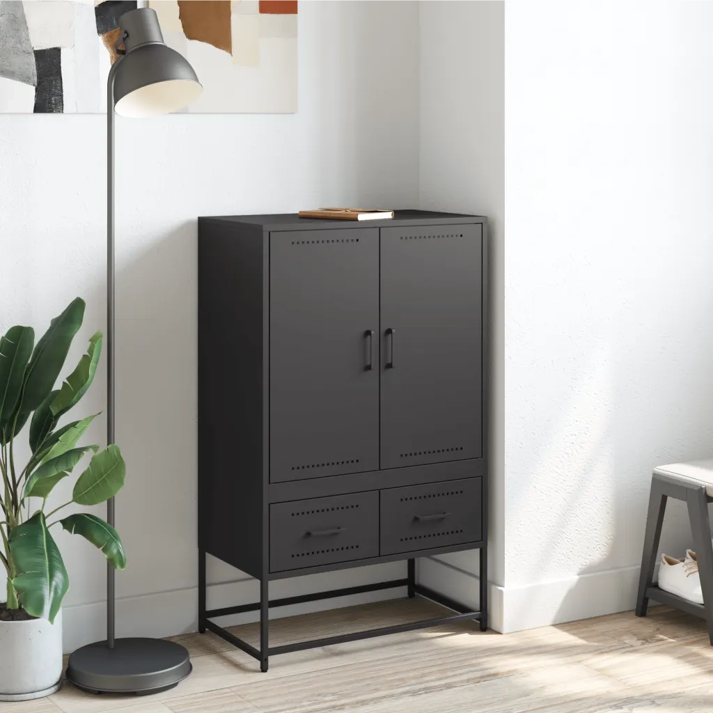 Credenza | Madia | Buffet da pranzo | Armadio da pranzo Nera 68x39x111,5 cm in Acciaio