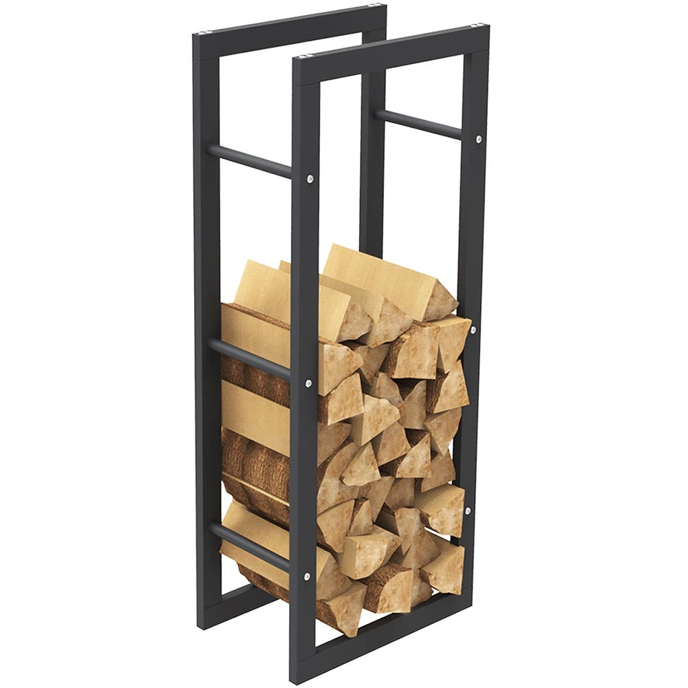 Portalegna in Metallo Verniciato Porta Legna Interno Esterno 100x40x25cm Nero