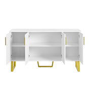 Credenza con 4 Ante; Motivo Geometrico 3D e Piedi in Metallo; Bianco Lucido; in MDF; 140??40??80 cm
