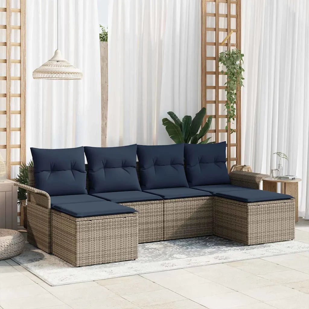 Set Divano da Giardino con cuscino 6 pcs Grigio polyrattan