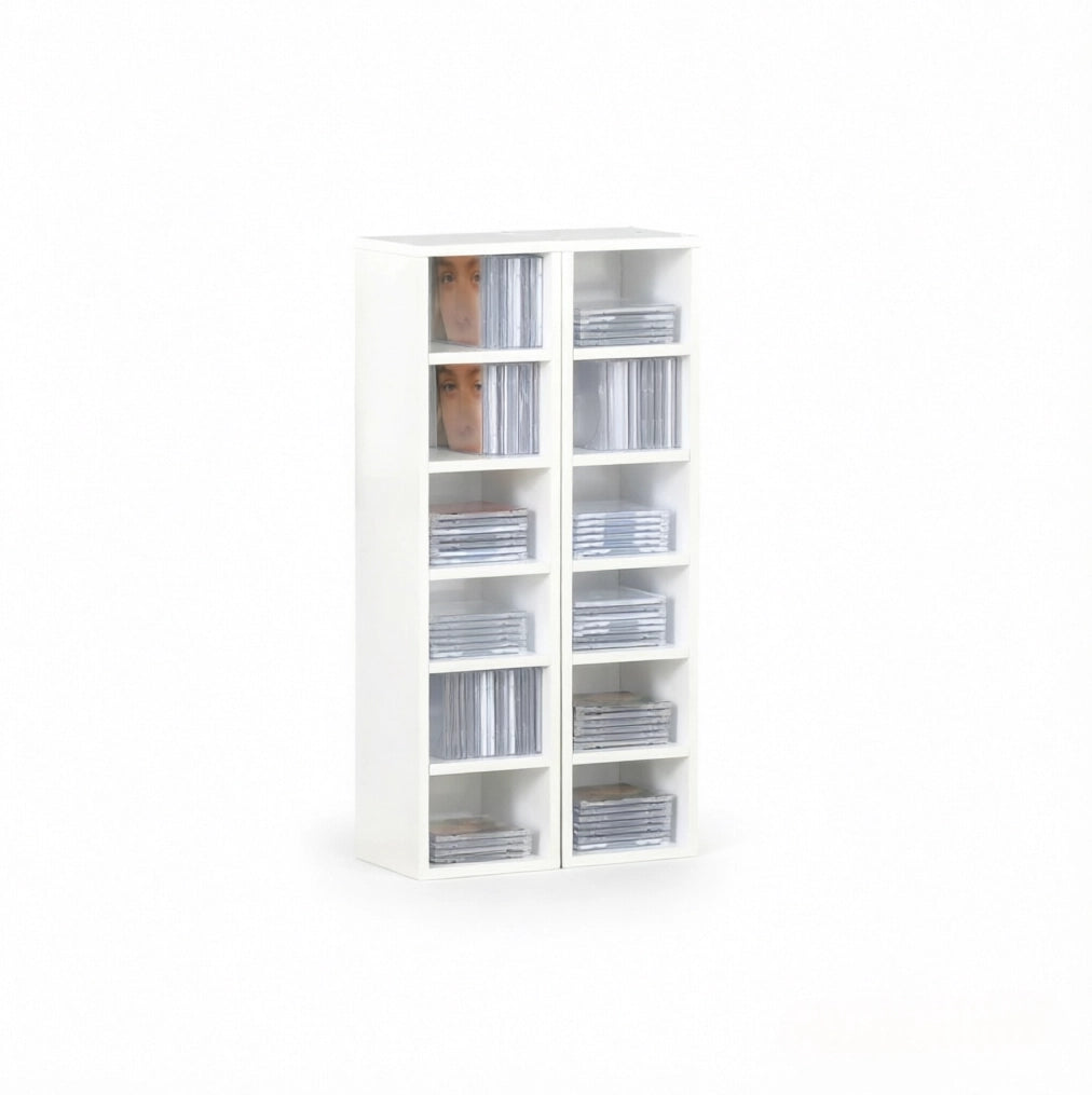 Set di 2 colonne portacd e dvd bianche con 12 vani