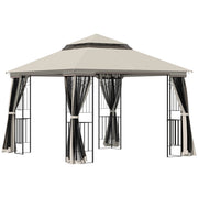 Gazebo da giardino con tenda per feste a doppio tetto 2.99 x 2.99 m con 4 pareti laterali in metallo e poliestere in beige