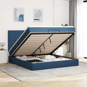 Struttura Letto Pouf con Materasso Blu 160x200 cm in Tessuto 3313091