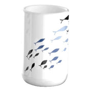 Trade Shop - Bicchiere Porta Spazzolino Bianco Con Pesciolini In Ceramica Arredo Bagno 69876 -