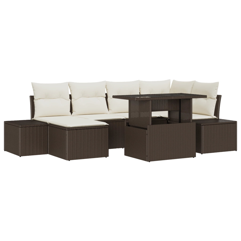 Set di divani da giardino 7 pezzi con cuscini brown in polyrattan