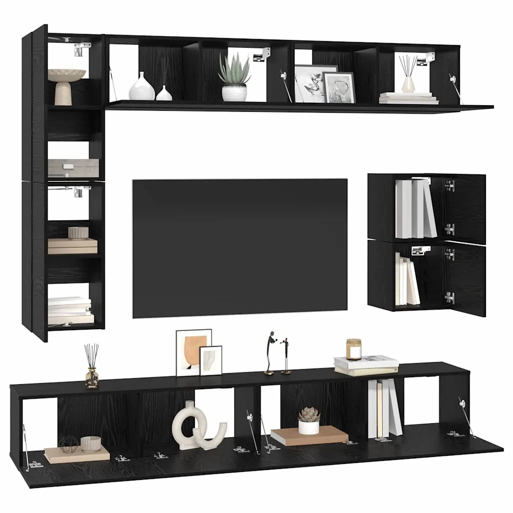 vidaXL Set mobile TV 8 pcs Rovere Nero Legno multistrato