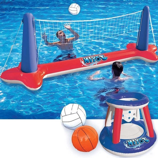 Impianto di Piscina Inflatabile - Rete da Volley e Anelli da Basket - Gioco di Pallanuoto per Bambini e Adulti - Giochi Acquatici Estivi